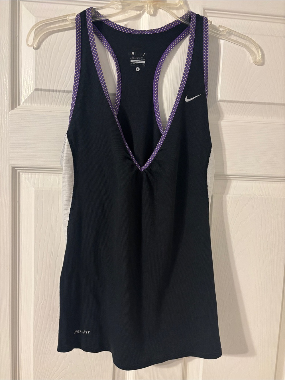 Nike Black Tank Top with Purple Trim and White Side Panels